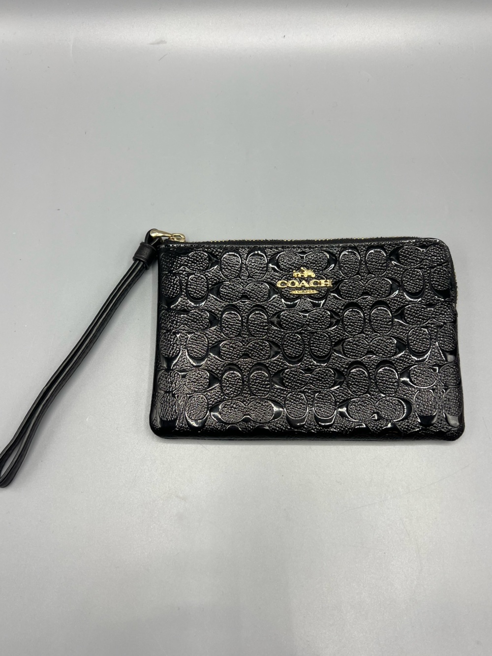 Coach Black Embossed Signature Patent Leather Wristlet